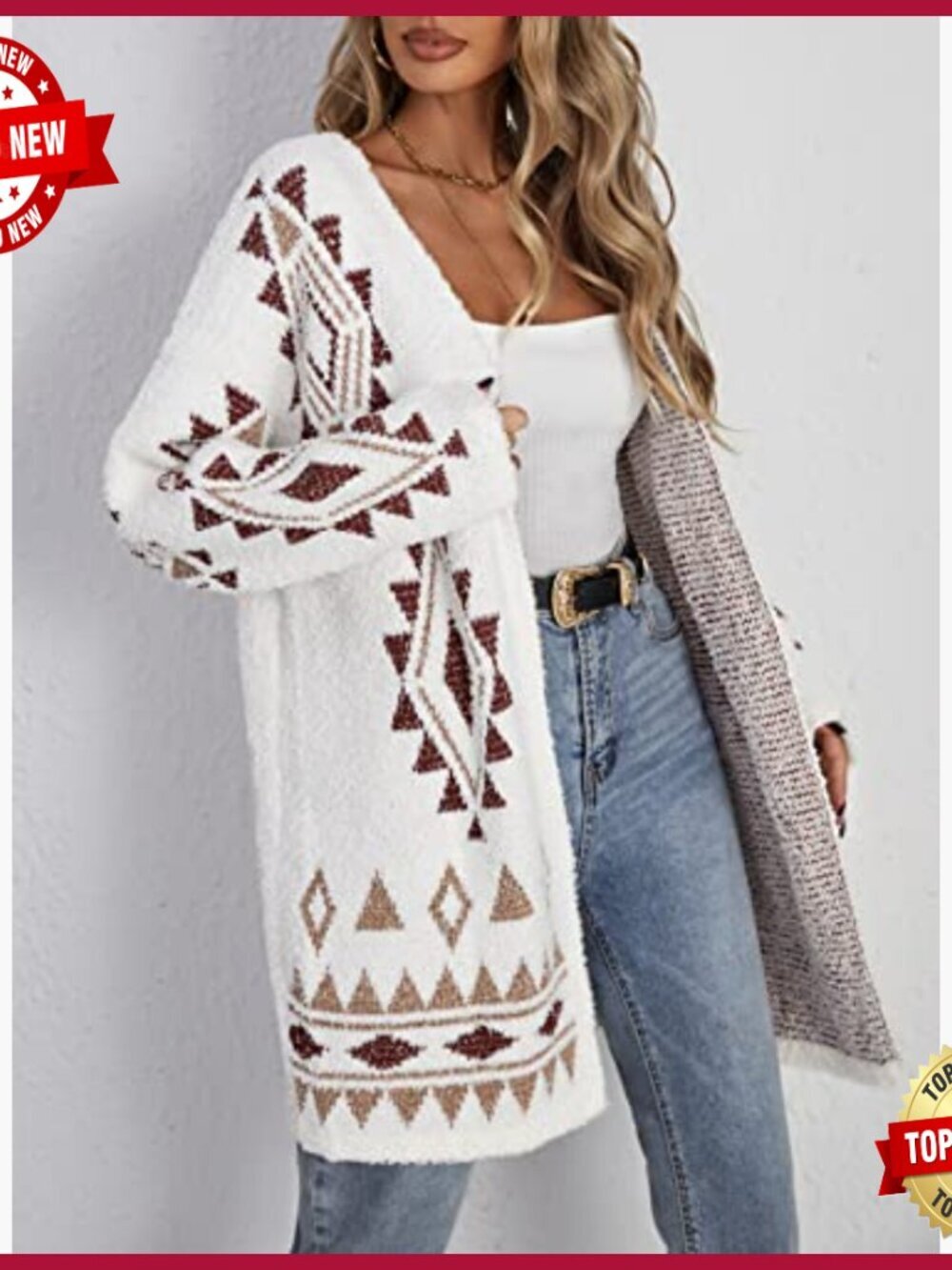 Open Front Long Sleeve Chunky Knit Boho Cardigan Sweater Coat - Picture 3 of 6